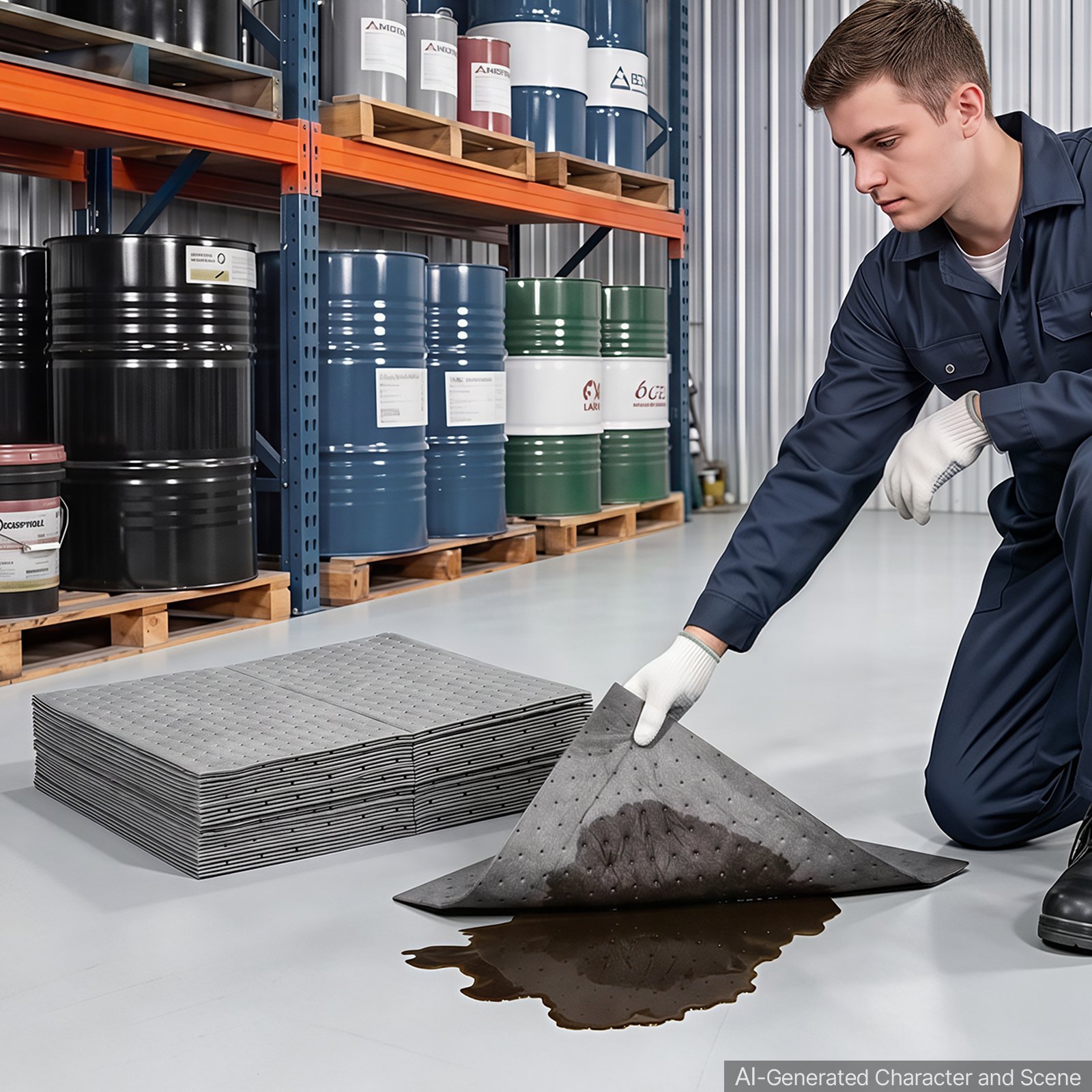 VEVOR Oil & Water Absorbent Pads, 16" x 18" 100-Pack, Heavy-Duty Spill Absorbing Pads, Universal for Gasoline/Engine Oil/Water/Coolant, Durable PP Spill Control Mats for Garage Workshop Factory