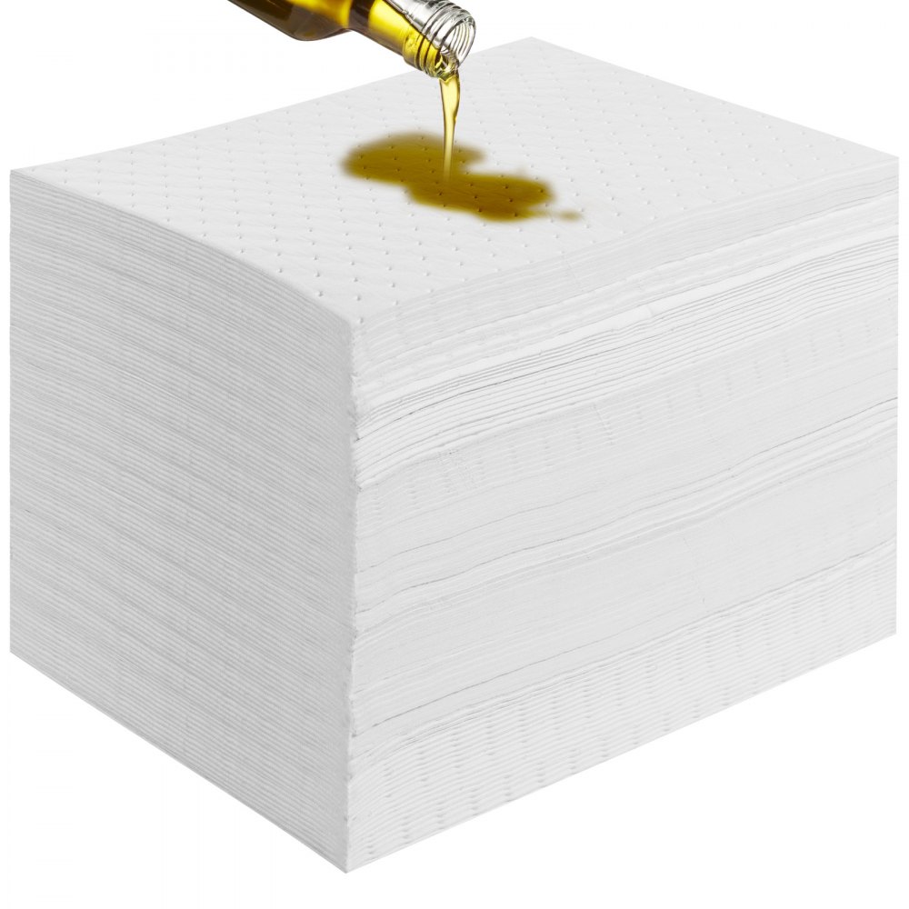 VEVOR Lot de 100 tampons absorbants en polypropylène pour déversements d'huile, tapis absorbant jusqu'à 20 gallons, 38,1 cm de long x 50,8 cm de large