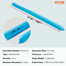 VEVOR Universal Absorbent Sock Water Absorbing Snake 20 Gal 12 pcs 3" x 47.24"