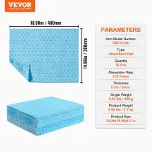VEVOR Spill Absorbent Pads, Water Absorbing Mat Pad in Dispenser Box, 6 Gal Capacity, 15" L x19" W Polypropylene Absorbent Pad for Water, 30 pcs per Box