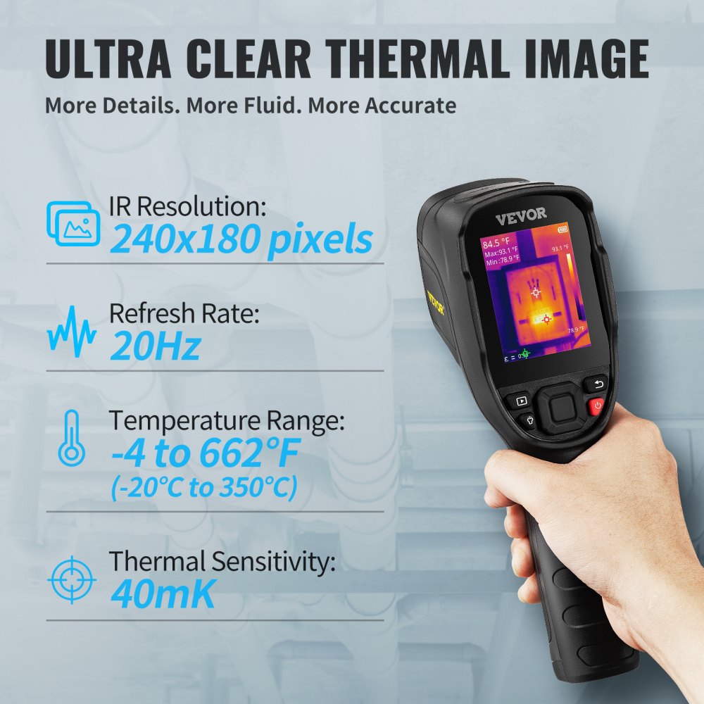 VEVOR Termocamera cu infraroșu Camera termică Rezoluție IR 240x180 Ecran LCD de 2,8 inchi