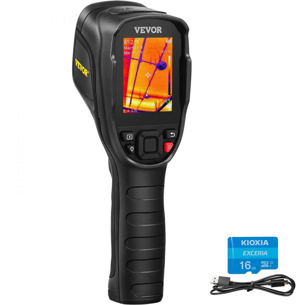 Cámara de imagen térmica VEVOR, resolución IR de 240 x 180 (43200 píxeles), cámara infrarroja con frecuencia de actualización de 20 Hz con rango de temperatura de -4 ℉ ~ 662 ℉, tarjeta SD integrada de 16 G y batería recargable de iones de litio