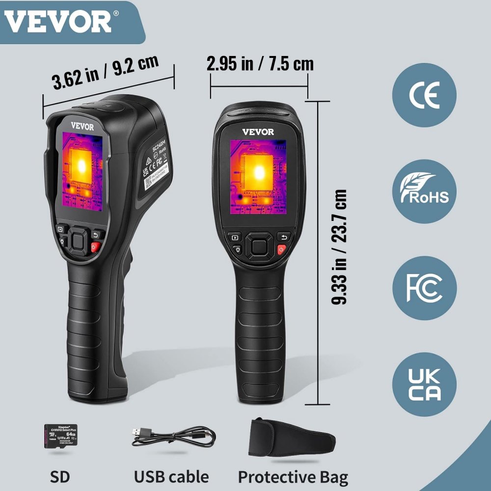 VEVOR Thermal Imaging Camera, 320 x 240 Pixels Super Resolution with 2MP Visual Camera, 25Hz Refresh Rate Infrared Camera with -4℉~1022℉ Temp, 64G SD Card and Rechargeable Li-ion Battery