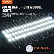 VEVOR 200 luces LED para escaparate, 108 pies CC 12 V, módulo de luces LED, 5730 SMD 3 LED 1,5 W con cinta adhesiva en la parte posterior, para carteles publicitarios de ventanas de tiendas comerciales, IP68 resistente al agua