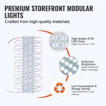 VEVOR 200PCS LED Storefront Lights, 108 ft DC 12V, LED Module Lights, 5730 SMD 3-LED 1.5W Window Lights with Tape Adhesive Backside, for Business Store Window Advertising Letter Signs, IP68 Waterproof