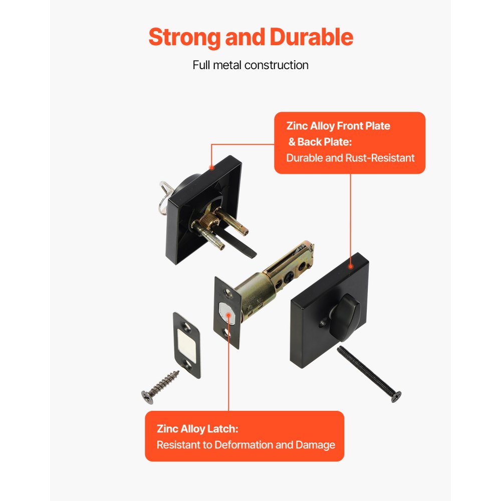 VEVOR Deadbolt Lock, Square Single Cylinder Dead Bolt, Keyed 1 Side, Fits Standard Size Interior and Exterior Doors, Full Metal, with 3 Keys, for Front Entry Door Residential Security, Matte Black