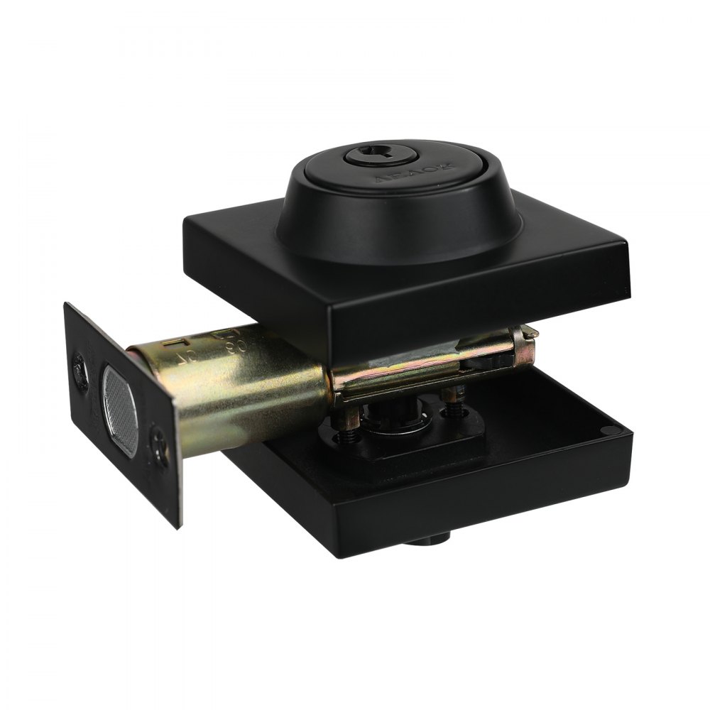 VEVOR Deadbolt Lock, Square Single Cylinder Dead Bolt, Keyed 1 Side, Fits Standard Size Interior and Exterior Doors, Full Metal, with 3 Keys, for Front Entry Door Residential Security, Matte Black