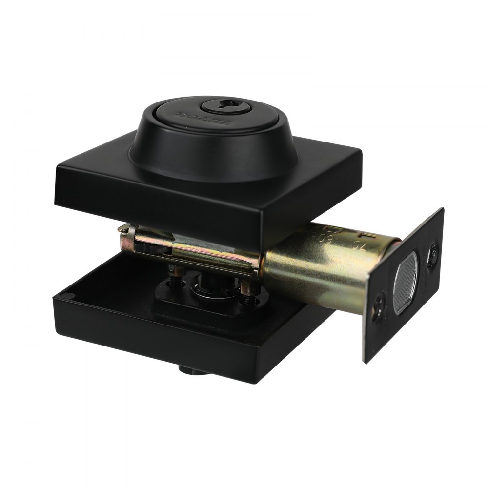 VEVOR Deadbolt Lock, Square Single Cylinder Dead Bolt, Keyed 1 Side, Fits Standard Size Interior and Exterior Doors, Full Metal, with 3 Keys, for Front Entry Door Residential Security, Matte Black