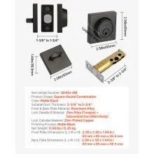 Cerradura de pestillo de seguridad con cilindro simple cuadrado, llave de pestillo de seguridad de un lado, color negro mate, 3 llaves