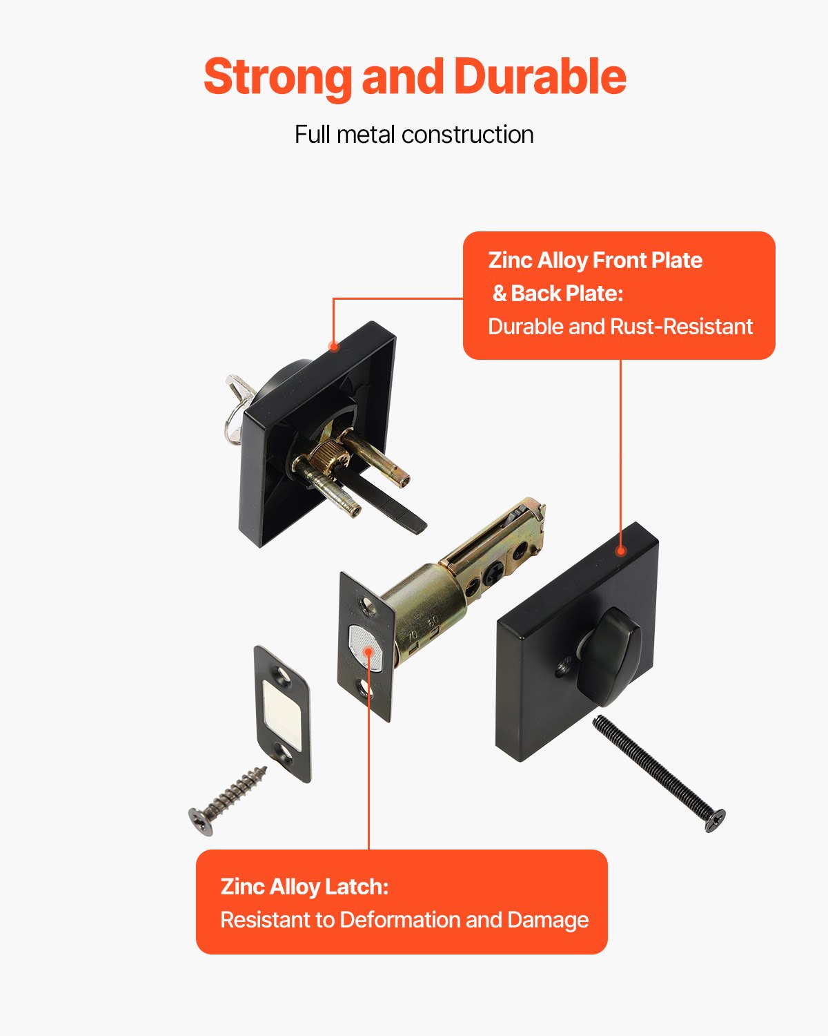 VEVOR Deadbolt Lock, Square Single Cylinder Dead Bolt, Keyed 1 Side, Fits Standard Size Interior and Exterior Doors, Full Metal, with 3 Keys, for Front Entry Door Residential Security, Matte Black