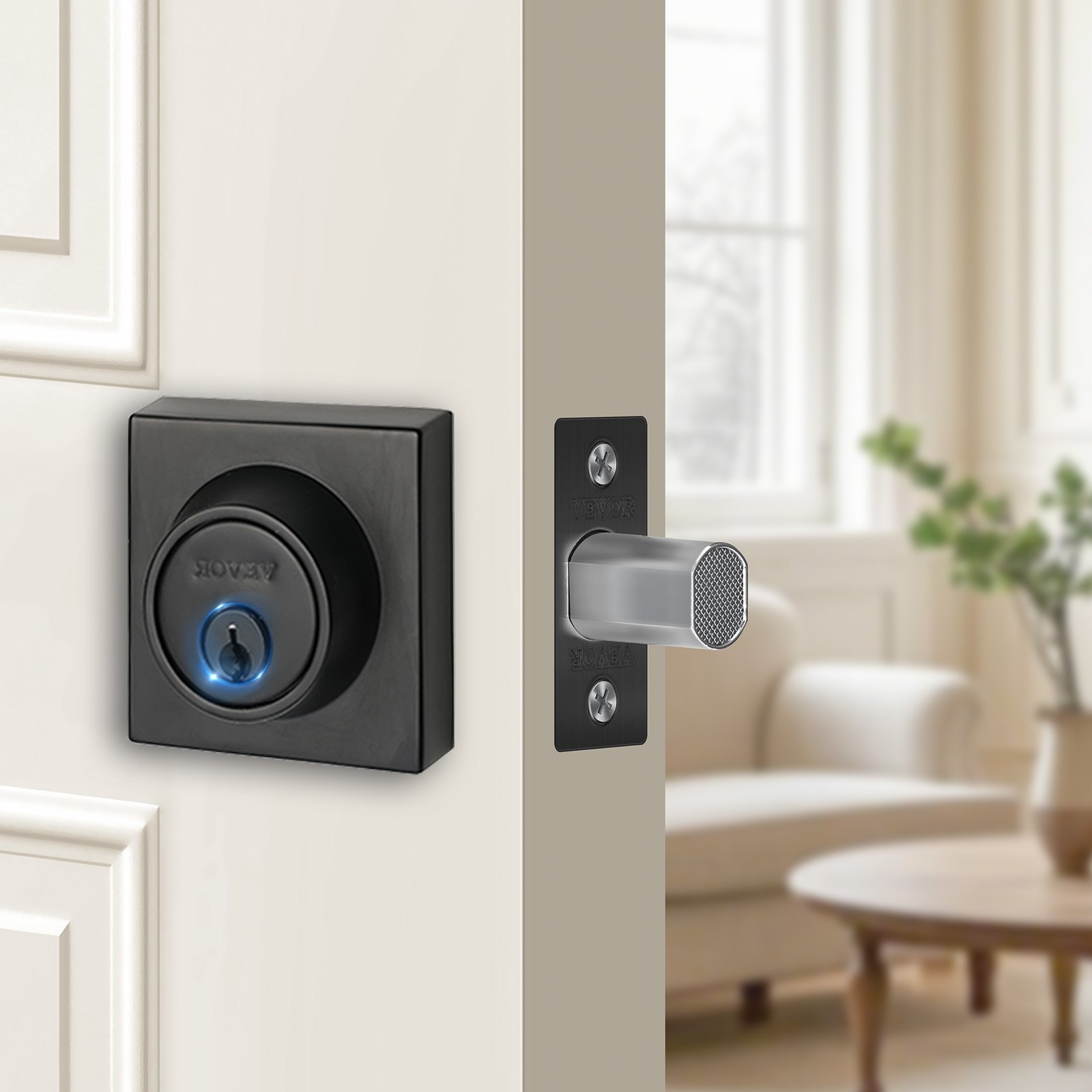 VEVOR Deadbolt Lock, Square Single Cylinder Dead Bolt, Keyed 1 Side, Fits Standard Size Interior and Exterior Doors, Full Metal, with 3 Keys, for Front Entry Door Residential Security, Matte Black