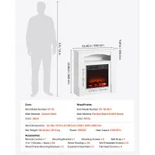 33 Inch Freestanding Electric Fireplace Stove Heater 1500W Mantel White