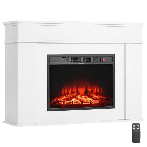 VEVOR 43 inch Freestanding Fireplaces, 1500W 5120BTU Fake Electric Fireplace Stove Heater with Mantel, Overheating Protection, Adjustable Flames,Timer, Remote, for Living Room,Bedroom,White
