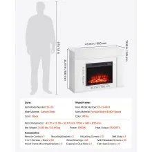 43 Inch Freestanding Electric Fireplace Stove Heater 1500W Mantel White