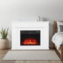 43 Inch Freestanding Electric Fireplace Stove Heater 1500W Mantel White
