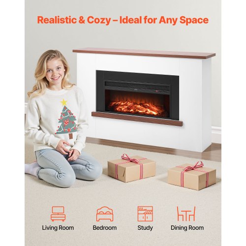 VEVOR 65.5 inch Freestanding Fireplaces, 1500W 5120BTU Fake Electric Fireplace Stove Heater with Mantel, Overheating Protection, Adjustable Flames,Timer, Remote, for Living Room,Bedroom