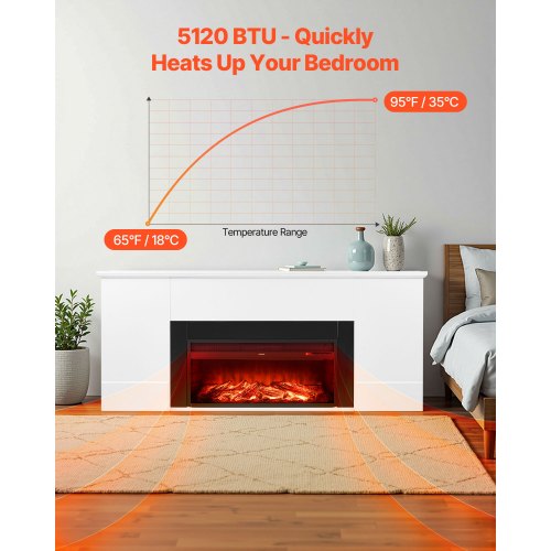 VEVOR 75 inch Freestanding Fireplaces, 1500W 5120BTU Fake Electric Fireplace Stove Heater with Mantel, Overheating Protection, Adjustable Flames,Timer, Remote, for Living Room,Bedroom,White