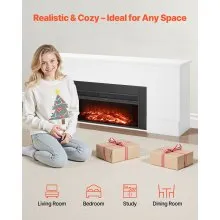 75 Inch Freestanding Electric Fireplace Stove Heater 1500W Remote White