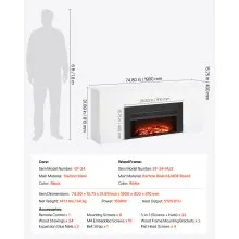 75 Inch Freestanding Electric Fireplace Stove Heater 1500W Remote White