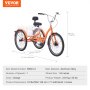VEVOR Adult Tricycles Bike, 24 Inch Three-Wheeled Bicycles, 3 Wheel Bikes Trikes, Aluminum Alloy Cruiser Bike with Basket & Adjustable Seat, Picnic Shopping Tricycles for Seniors, Women, Men (Orange)