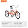 VEVOR Tricycles pour adultes, vélos à trois roues de 26 pouces, vélos à 3 roues, vélo de croisière en acier au carbone avec panier et siège réglable, tricycles de pique-nique pour personnes âgées, femmes, hommes (orange)