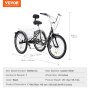 VEVOR Adult Tricycles Bike, 7 Speed Adult Trikes, 24 Inch Three-Wheeled Bicycles, Carbon Steel Cruiser Bike with Basket and Adjustable Seat, Picnic Shopping Tricycles for Seniors, Women, Men  (Black)