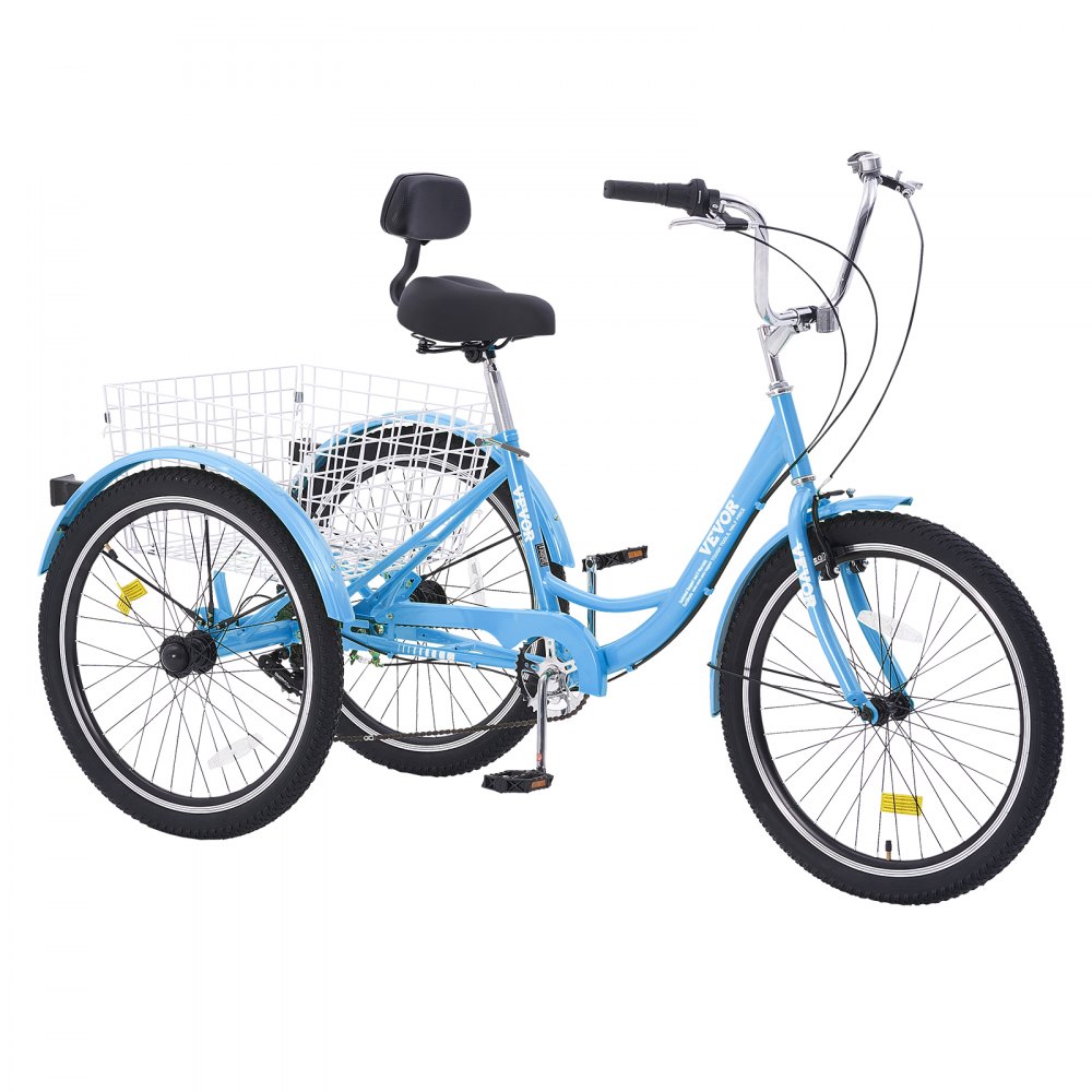 VEVOR Adult Tricycles Bike, 20 Inch Three-Wheeled Bicycles, 3 Wheel Bikes Trikes, Carbon Steel Cruiser Bike with Basket & Adjustable Seat, Picnic Shopping Tricycles for Seniors, Women, Men (Black)