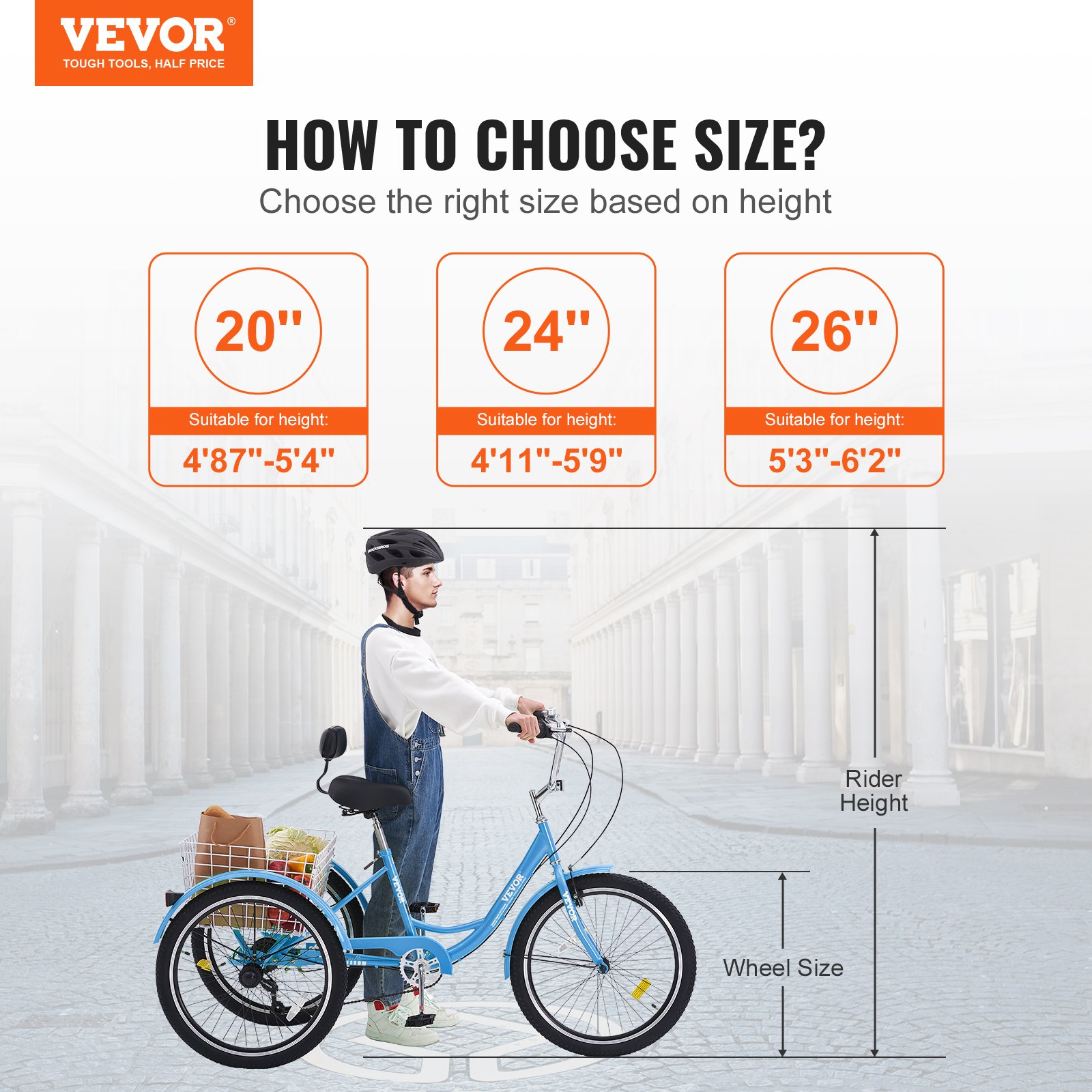 VEVOR Adult Tricycles Bike, 20 Inch Three-Wheeled Bicycles, 3 Wheel Bikes Trikes, Carbon Steel Cruiser Bike with Basket & Adjustable Seat, Picnic Shopping Tricycles for Seniors, Women, Men (Black)
