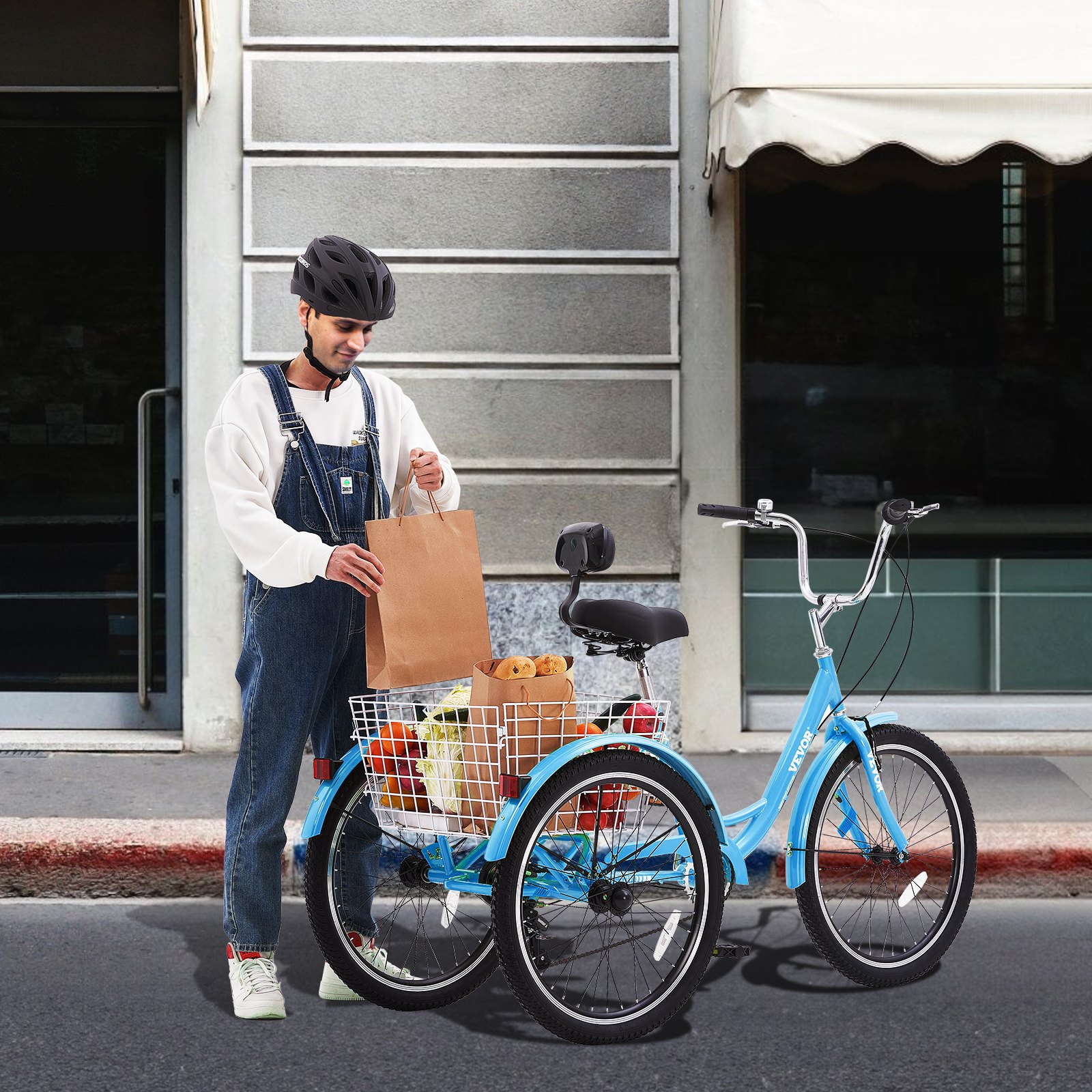 VEVOR Adult Tricycles Bike, 20 Inch Three-Wheeled Bicycles, 3 Wheel Bikes Trikes, Carbon Steel Cruiser Bike with Basket & Adjustable Seat, Picnic Shopping Tricycles for Seniors, Women, Men (Black)