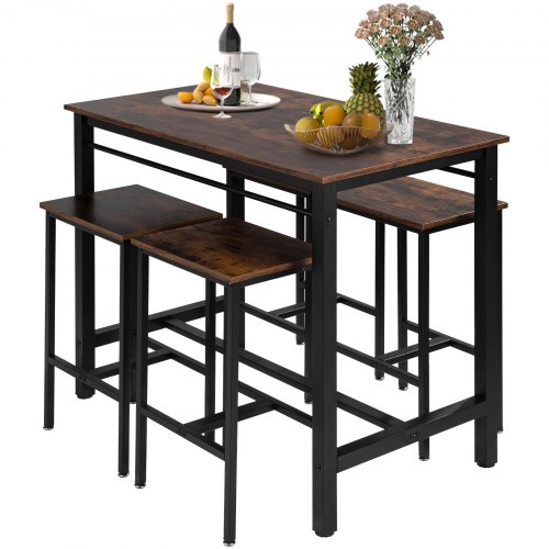 VEVOR Bar Table and Chairs Set 47" Pub Table Set with 4 Bar Stools Kitchen Dining Table and Chairs Set for 4 Iron Frame Counter Height Dining Sets for Home, Kitchen, Living Room