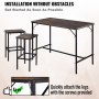 VEVOR Bar Table Set 3-Piece 47" tall table w/ 2 Square Stools Dining table Brown