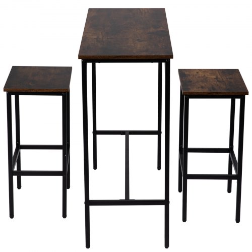 VEVOR Bar Table Set 3-Piece 39" tall table w/ 2 Square Stools Dining table Brown