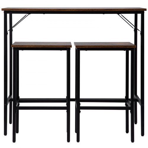 VEVOR Bar Table Set 3-Piece 39" tall table w/ 2 Square Stools Dining table Brown