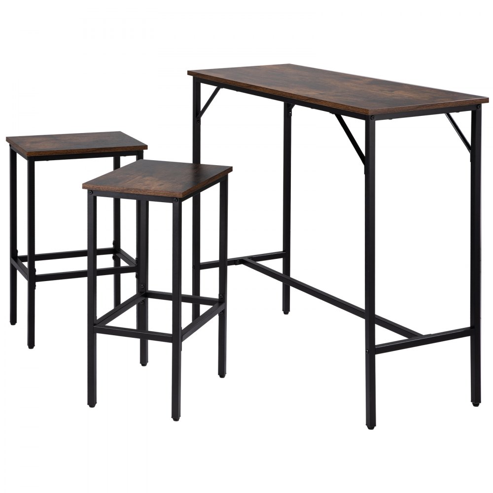 VEVOR Bar Table Set 3-Piece 39" tall table w/ 2 Square Stools Dining table Brown
