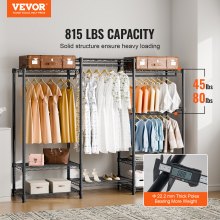 VEVOR Heavy Duty Clothes Rack, Rolling Clothing Garment Rack with 4 Hang Rods & 8 Storage Tiers, Adjustable Custom Closet Rack, Freestanding Wardrobe for Hanging Clothes, 800 lbs Load Capacity