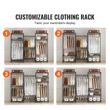 VEVOR Heavy Duty Clothes Rack, Rolling Clothing Garment Rack with 4 Hang Rods & 8 Storage Tiers, Adjustable Custom Closet Rack, Freestanding Wardrobe for Hanging Clothes, 800 lbs Load Capacity