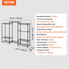 VEVOR Heavy Duty Clothes Rack, Rolling Clothing Garment Rack with 4 Hang Rods & 8 Storage Tiers, Adjustable Custom Closet Rack, Freestanding Wardrobe for Hanging Clothes, 800 lbs Load Capacity