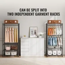 VEVOR Heavy Duty Clothes Rack, Rolling Clothing Garment Rack with 4 Hang Rods & 8 Storage Tiers, Adjustable Custom Closet Rack, Freestanding Wardrobe for Hanging Clothes, 362.9kg Load Capacity