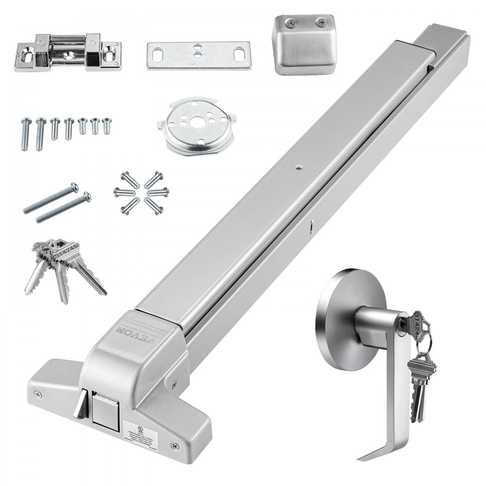 VEVOR Push Bar Door Locks, Carbon Steel Panic Bars for Exit Doors, with Exterior Lever and 3 Keys, Push Bar Panic Exit Device Door Hardware for Metal Wood Door, for Left and Right Handed Doors