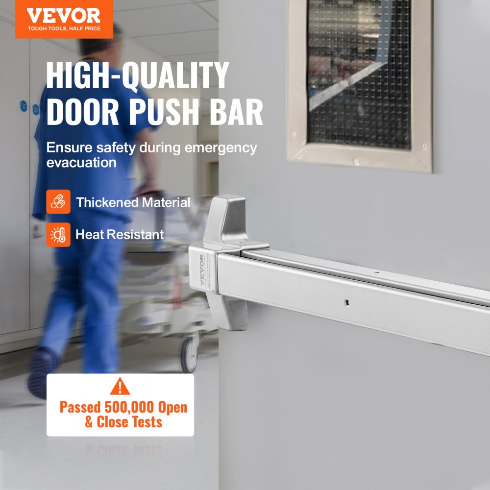 VEVOR push bar door locks featuring thickened material and heat resistance, ensuring emergency safety.