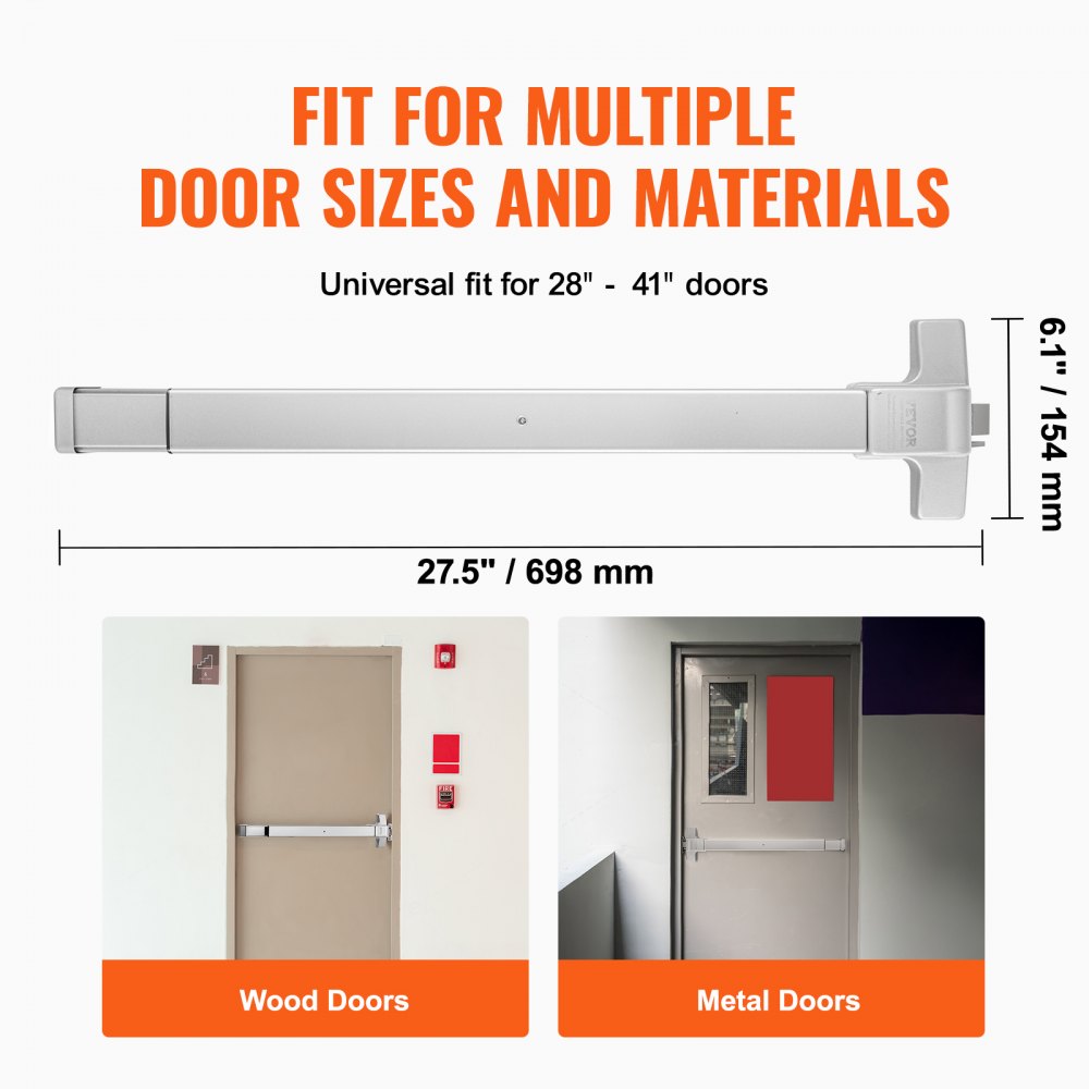 VEVOR push bar door locks for wood and metal doors, universal fit for 28&quot; to 41&quot; doors.