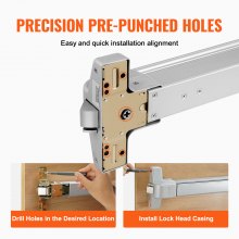 VEVOR Push Bar Door Locks, Carbon Steel Panic Bars for Exit Doors, with Exterior Lever and 3 Keys, Push Bar Panic Exit Device Door Hardware for Metal Wood Door, for Left and Right Handed Doors