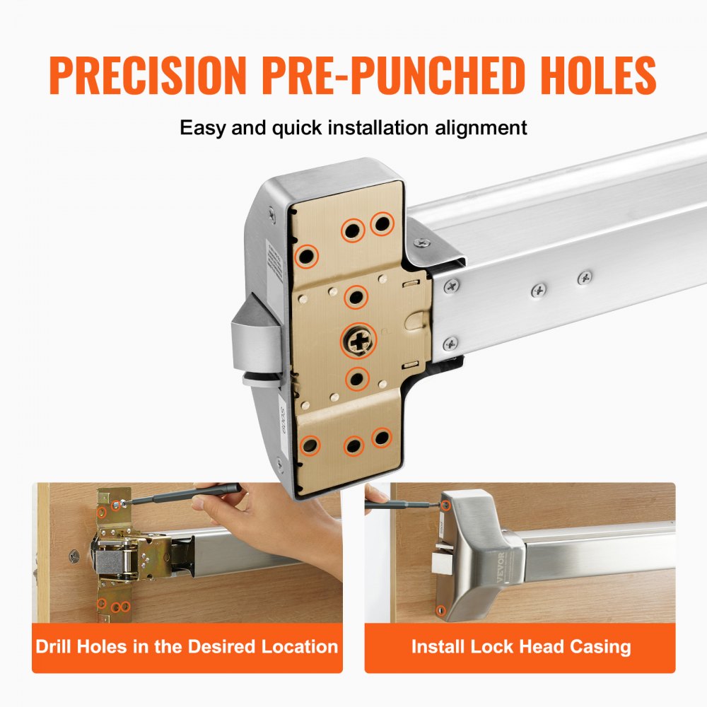 VEVOR panic exit device with precision pre-punched holes for easy installation on doors.