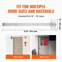 VEVOR Push Bar Door Locks, Stainless Steel Panic Bars for Exit Doors, with Exterior Lever and 3 Keys, Push Bar Panic Exit Device Door Hardware for Metal Wood Door, for Left and Right Handed Doors