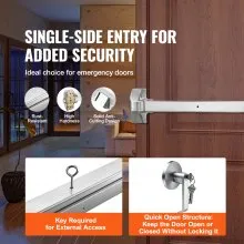 VEVOR Push Bar Door Locks, Stainless Steel Panic Bars for Exit Doors, with Exterior Lever and 3 Keys, Push Bar Panic Exit Device Door Hardware for Metal Wood Door, for Left and Right Handed Doors