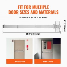 VEVOR Door Push Bar Panic Exit Device, 31” Stainless Steel Commercial Emergency Exit Door Push Bar with Exterior Lever and 3 Keys, Emergency Exit Door Hardware for 30"-36" Metal Wood Door