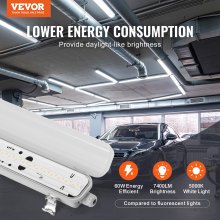 VEVOR - Lámpara LED hermética al vapor de 4 pies, 60 W, 7400 lm, resistente al vapor, resistente al agua IP65 de 5000 K, para exteriores, ambientes fríos, semiexteriores, estacionamientos, almacenes, congeladores, lavaderos de autos, paquete de 4