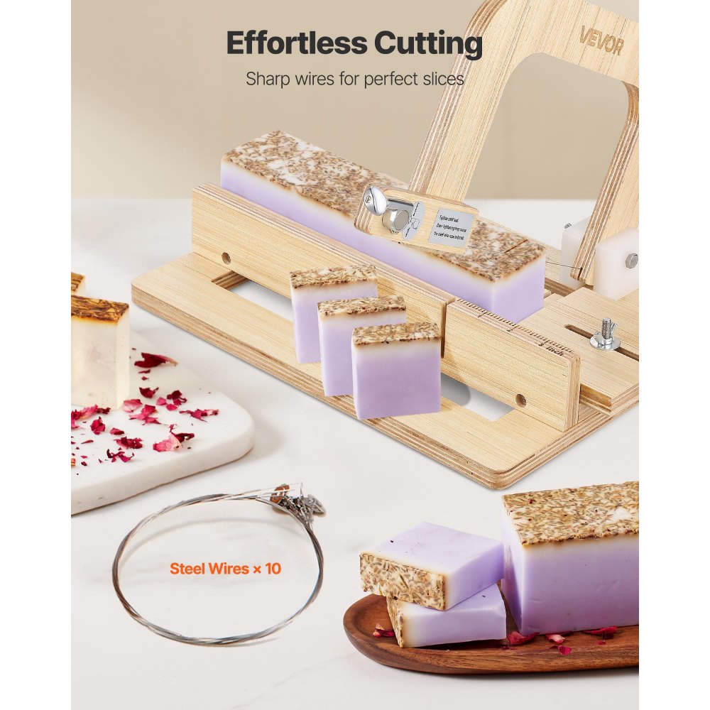 VEVOR Soap Cutter, 0-2 inch Adjustable Thickness, Wood Soap Slicer with Stainless Steel Adjustable Wire Tension, with Extra Wires, Multi Handmade Cutter for Candles, DIY Making Cutting Tool