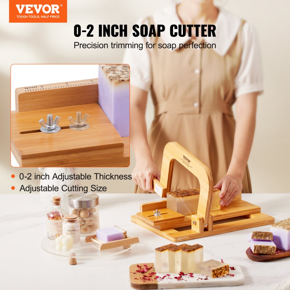 QWORK Soap Cutter, Adjustable Soap Slicer Wooden Single Wire Soap Cutters for Handmade Soap Making, Candles Trimming Cheese DIY Cutting Making Tool