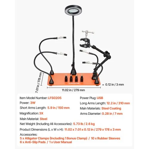 Magnetiline jootmisalus 3X LED-luubiga, puhurihoidikuga, 4 vart — pilt 7